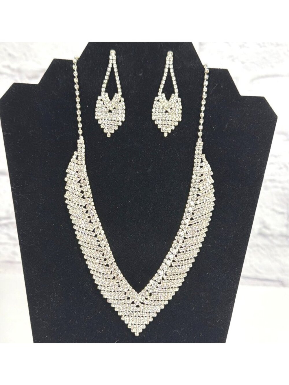 Clear Rhinestone Bridal Wedding Jewelry Set Statement Necklace Drop Earrings Lot